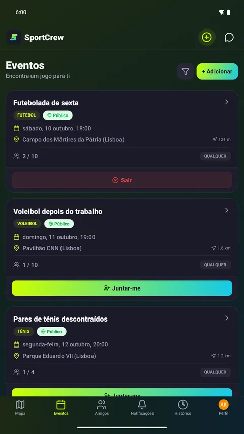 Jogos perto de você — participe com um toque